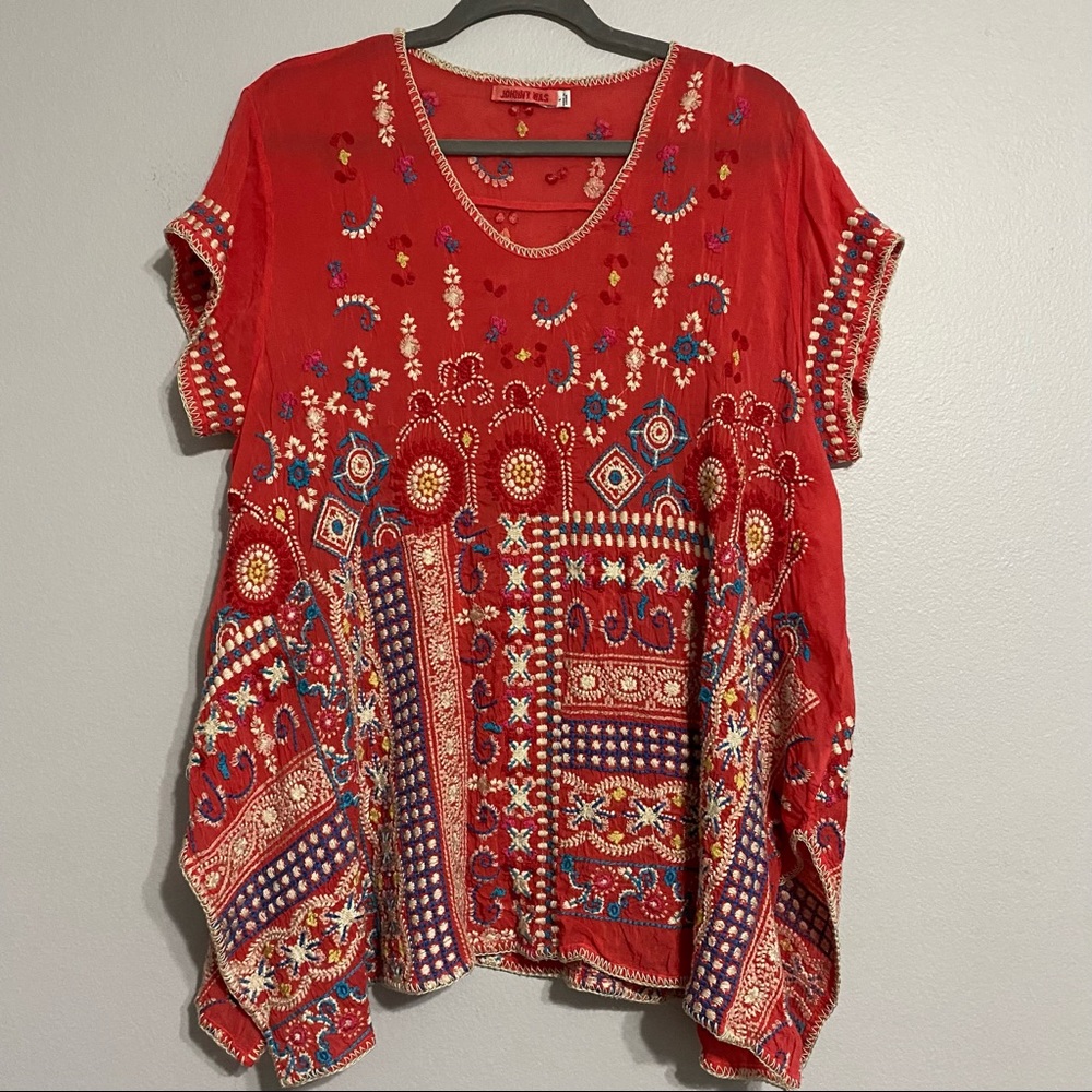 Madhuri Embroidered Short-Sleeve Tunic Large XL